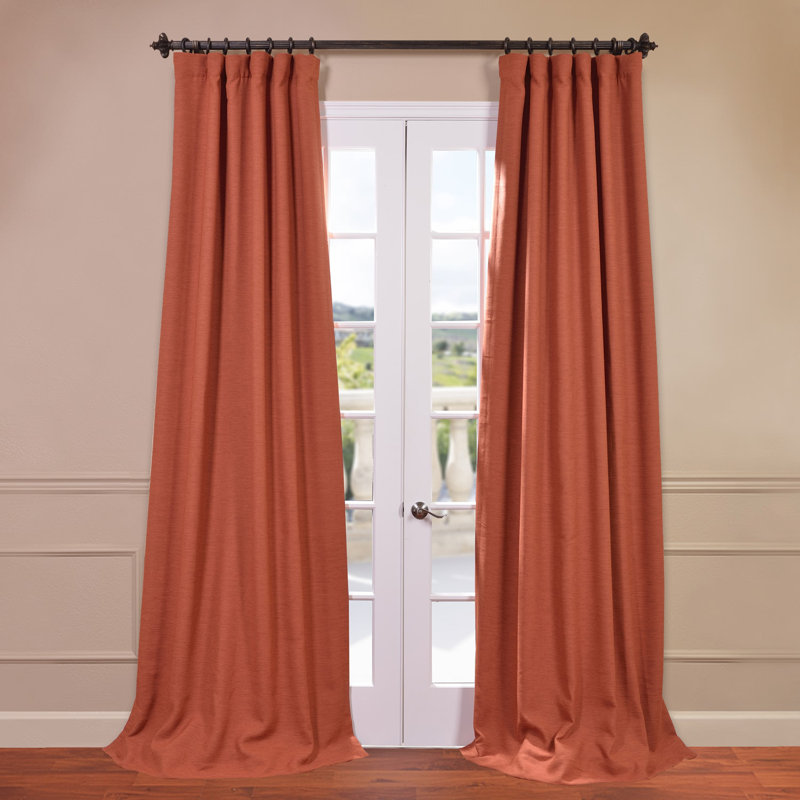 Rideaux obscurcissants en lin synthétique pour chambre et salon Bellino (1 panneau), Mandarine, L 50 po x L 84 po