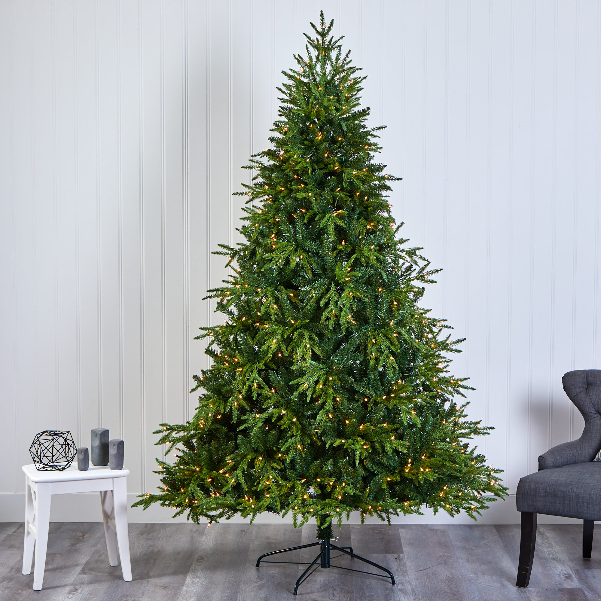Green Lighted Artificial Fir Christmas Tree, 7' H