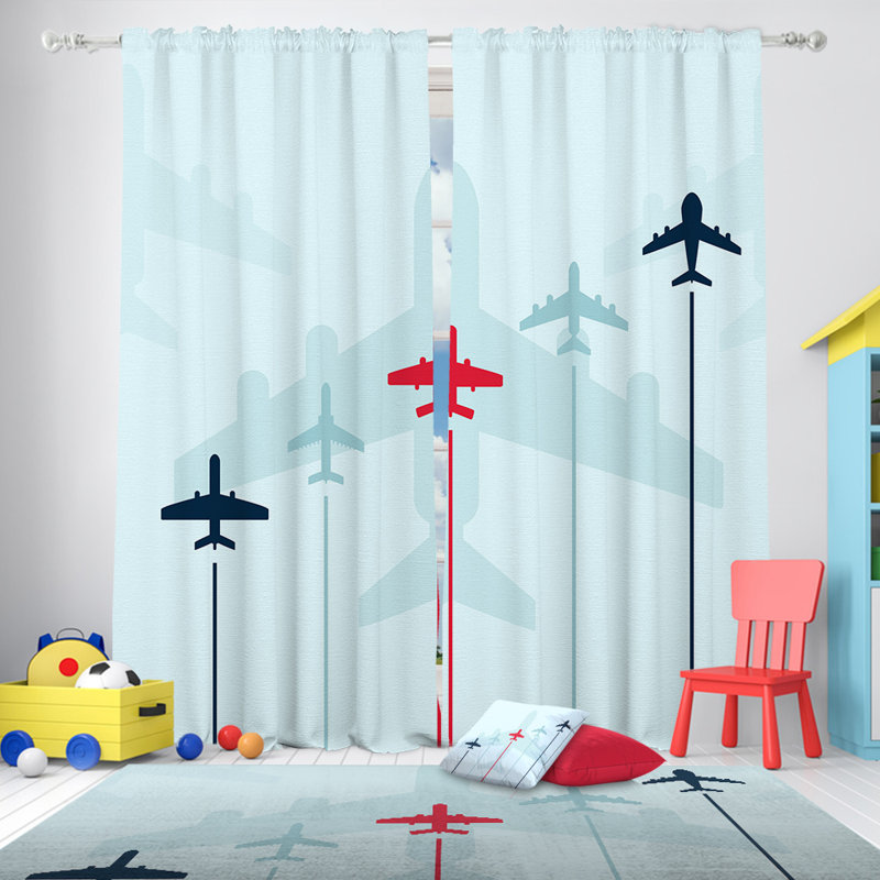 Aircraft models kids room curtain Lined blackout thermal curtain set of 2 curtains, 52" W x 72" L
