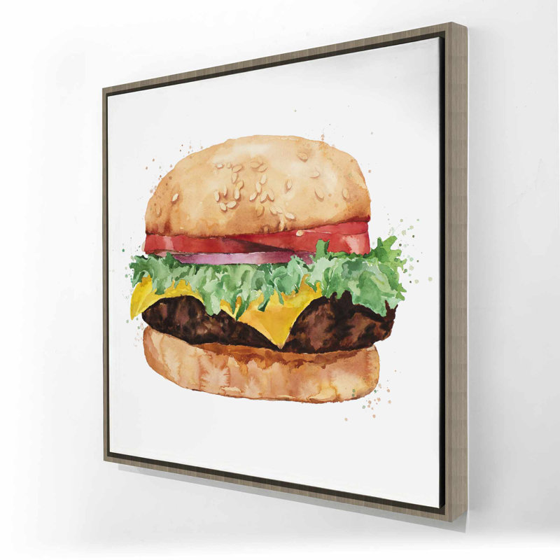 Brown Kitchen Canvas | Watercolor Cheeseburger Framed Decor