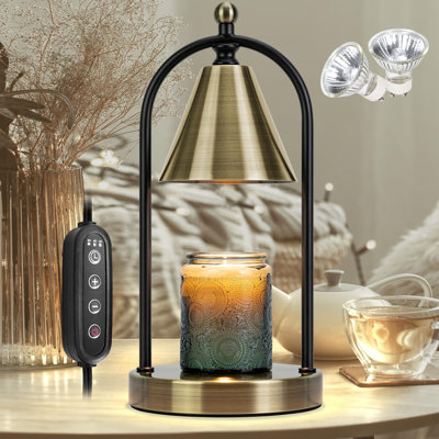 Candle Warmer Lamp with Timer, Electric Brass Light for Dimmable Wax Melts and Candle Jars, Bedroom Lamp Gifts for Women Home Decor (2 Bulbs)