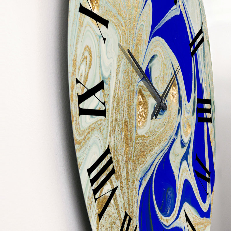 Art liquide en bleu et vert - horloge murale moderne, Grand