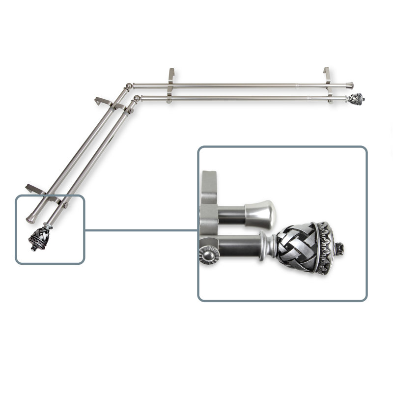 Ensemble de tringle à rideaux double et quincaillerie pour fenêtre en coin, H 120 po x l 70 po, Nickel satiné