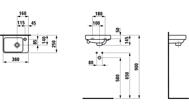 Laufen PRO S 14.17'' L Bathroom Sink, Single Hole
