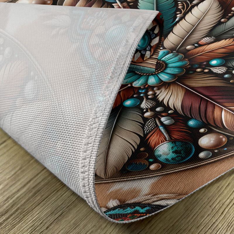 Southwestern Turquoise and Tan Polyester Rectangle Placemats Set of 4