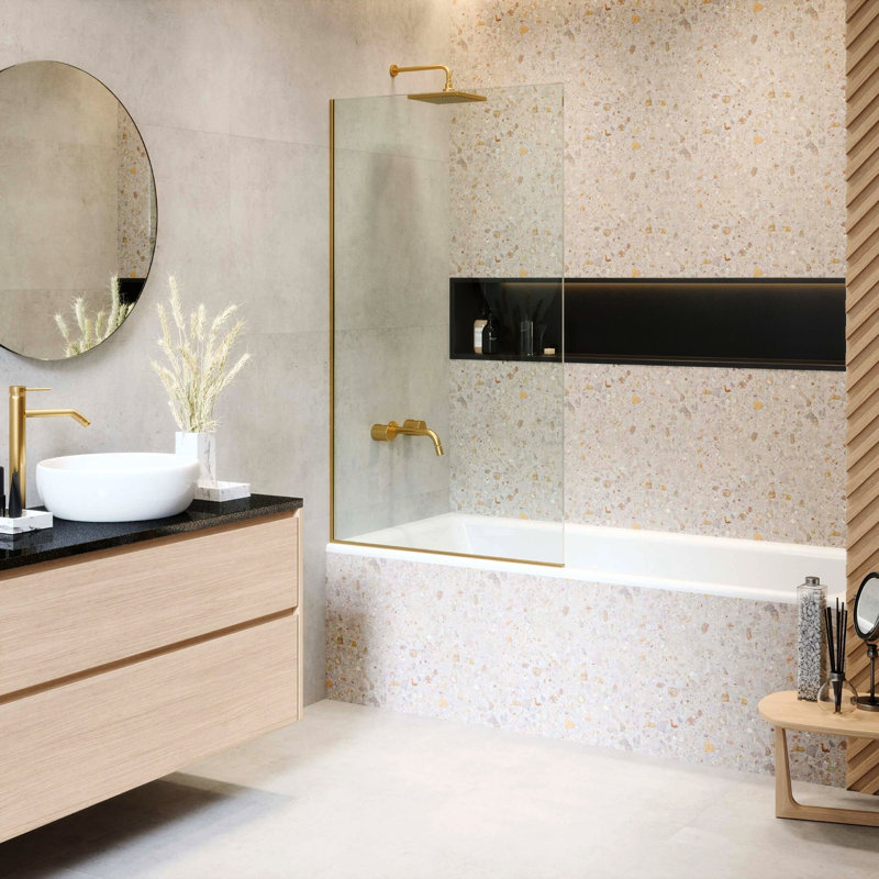 30'' W X 58'' H Slab Semi-Frameless Tub Door, Gold