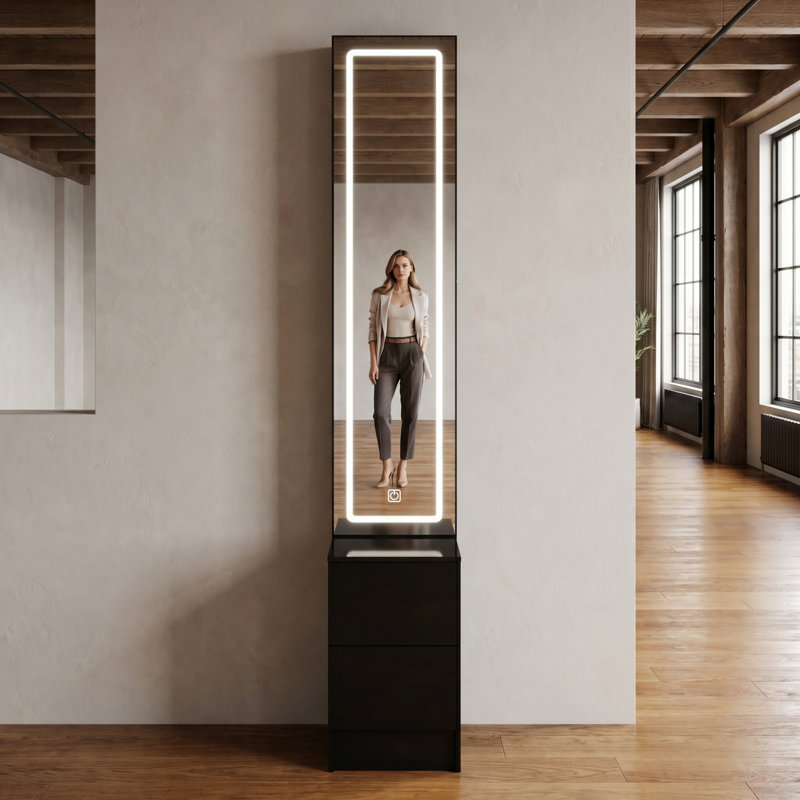 63" Led Dressing Mirror Cabinet, Black