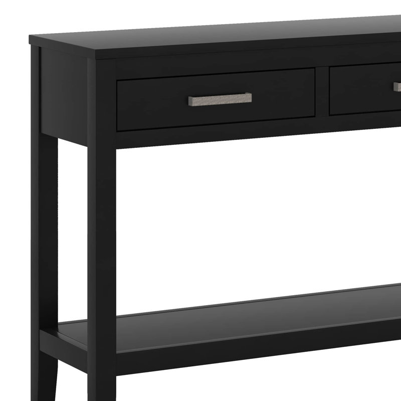 Table de ferme avec 3 tiroirs, console peinte avec tablette inférieure et poignées en fer, Noir