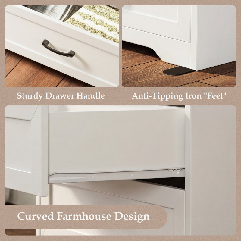 Commode horizontale RosaRio avec 6 tiroirs de rangement spacieux et une esthétique richement rustique, Brun / Blanc