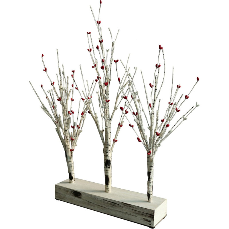 Battery Operated W/Timer Illuminated Pip Berry Tree Centerpiece Lighted Three Trees Tabletop LED Lights