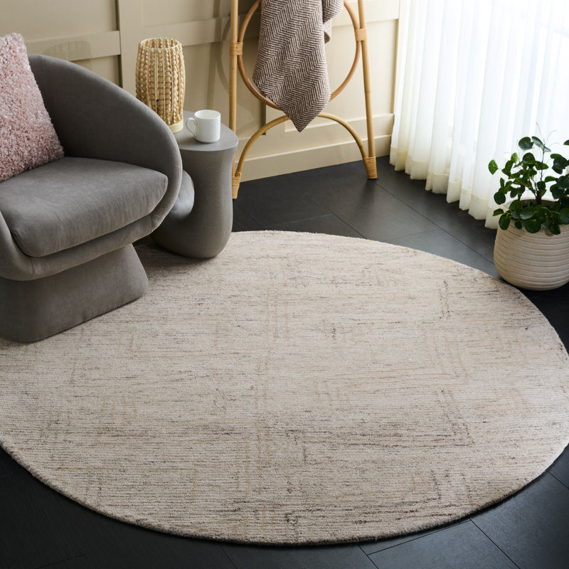Karlette Ebony Hand Tufted Wool/Cotton Abstract Rug in Ivory/Beige, Round 6'