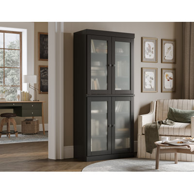 Uriyah 100% Solid Wood 6-Shelf Bookcase with Frosted Glass Doors and Adjustable Shelves