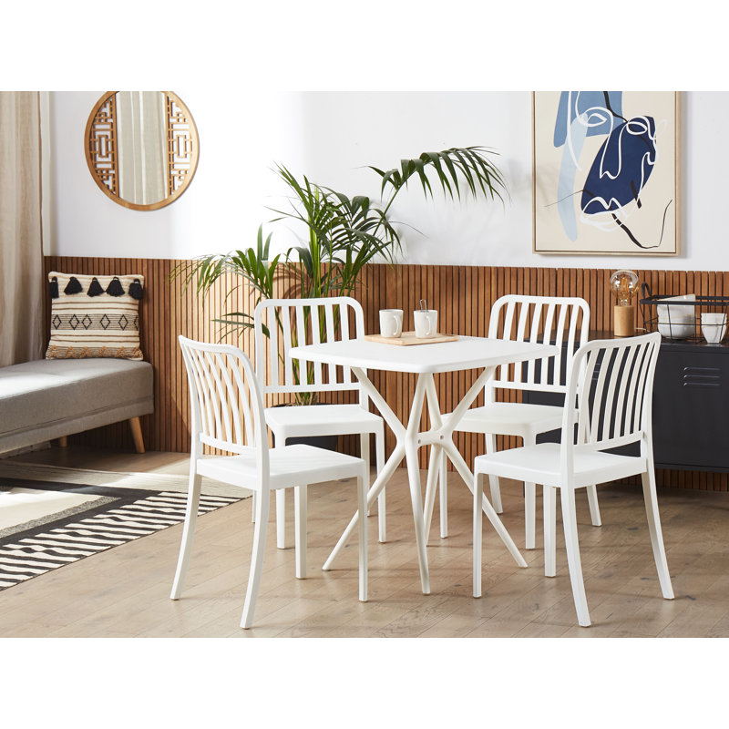 Vanderhoof Stacking Patio Dining Side Chair with Cushion, White