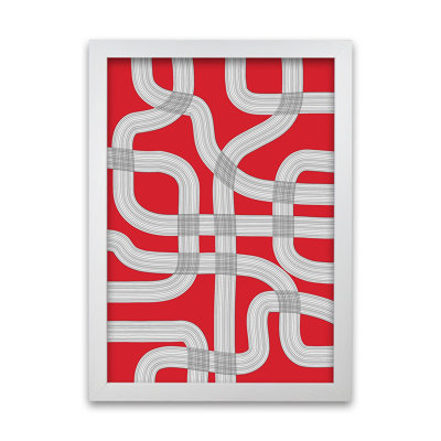 Red Black And White Abstract - Print