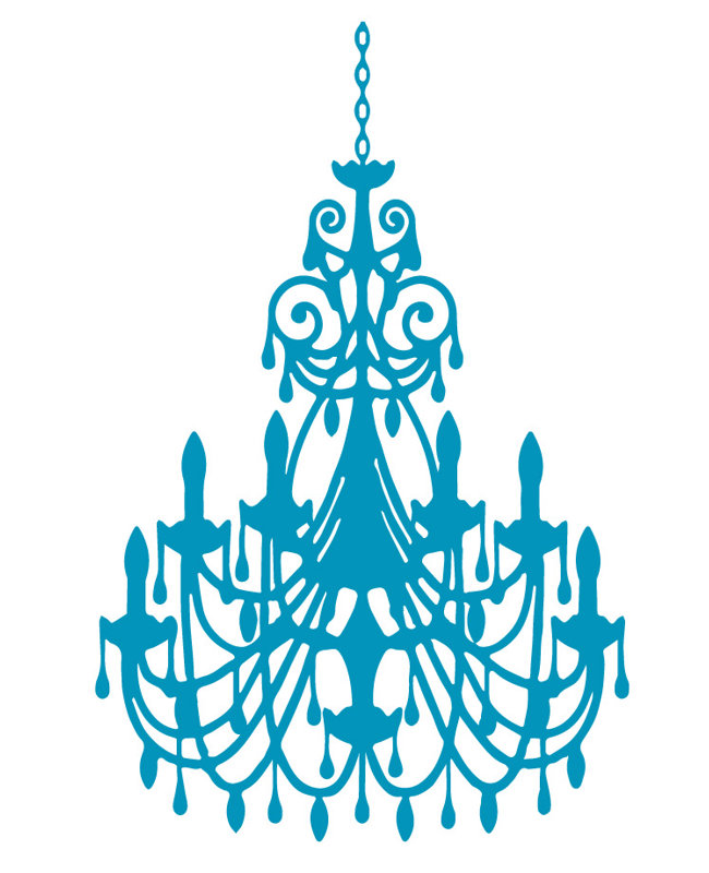 Décalcomanie murale lustre ornée, H 24 po x l 16 po x P 0,01 po, Bleu sarcelle