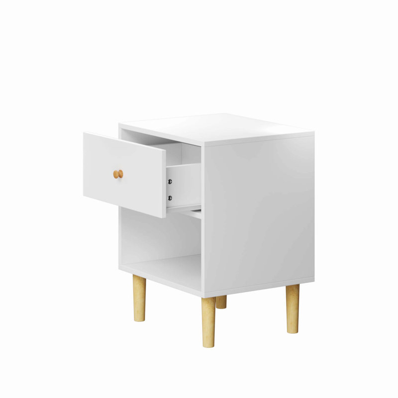 Wooden Nightstand With One Drawer One Shelf For Kids