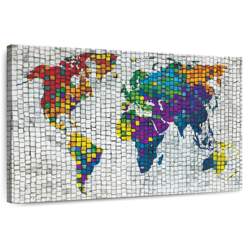 Carte du monde en mosaïque de pierre Aliaz, H 30 po x l 45 po