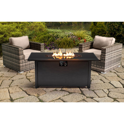 Ensemble de conversation pour 2 personnes avec coussins Sunbrella et foyer rectangulaire en métal