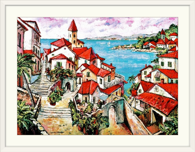 «Marina de Campo» par Aniesa, reproduction d'art, H 35 po x l 44 po x P 1 po, Cadre blanc