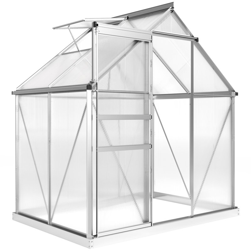 Outsunny Polycarbonate Greenhouse Walk-In Sliding Door, Silver, 200cm H x 192.5cm W x 131cm D