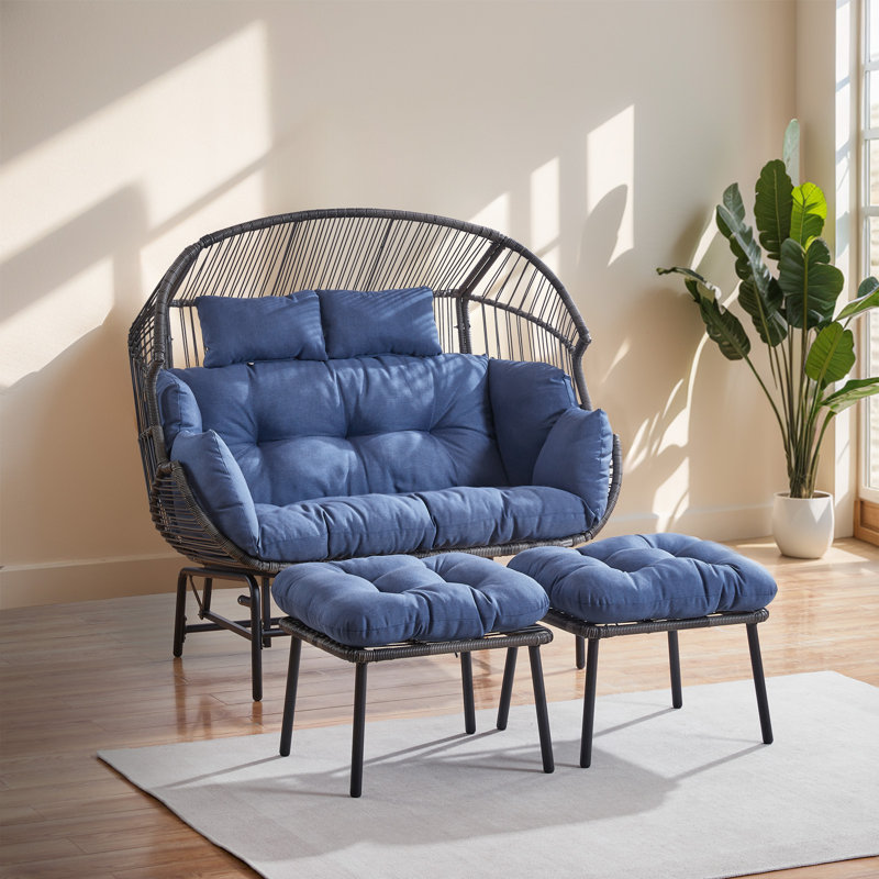 Balancelle double avec repose-pieds Corenda, Bleu, Gris
