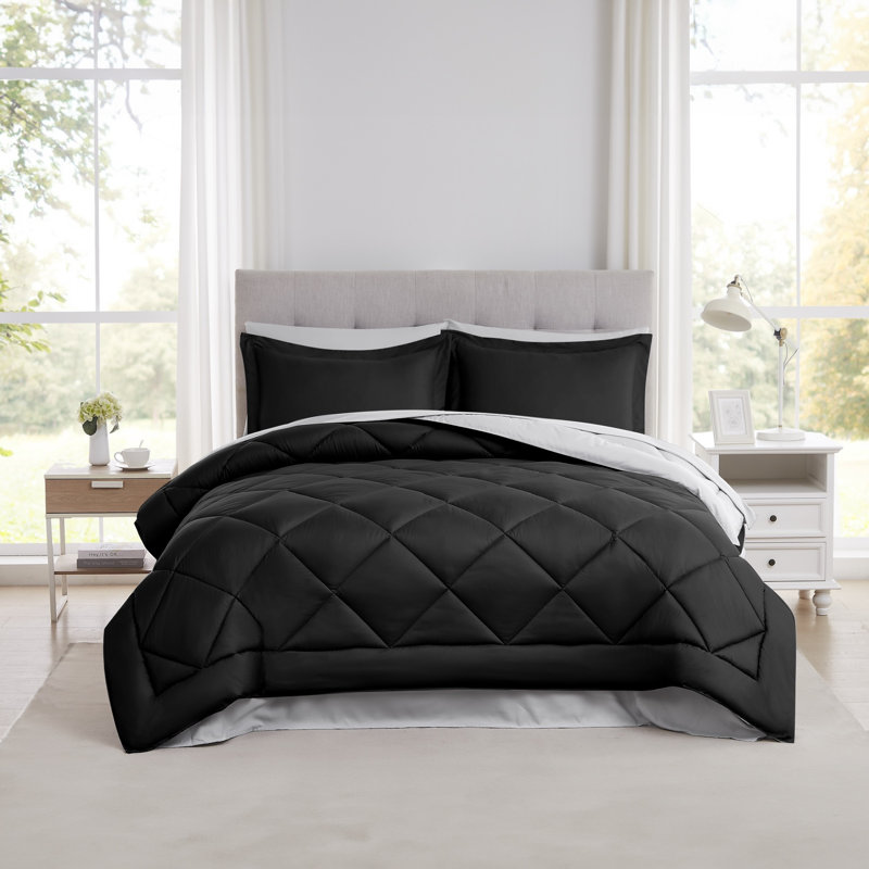 Modern Threads 7-Piece Reversible Comforter Set - Includes Comforter, Sheets, Pillowcases, and Shams, Black