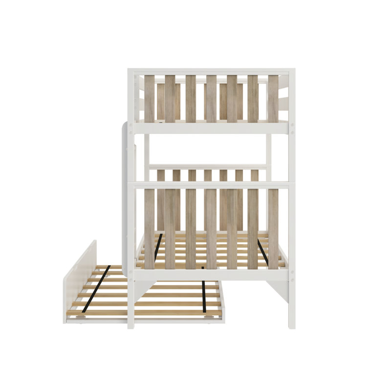 Brubaker Kids Twin Over Twin Bunk Bed with Trundle, White/Blonde