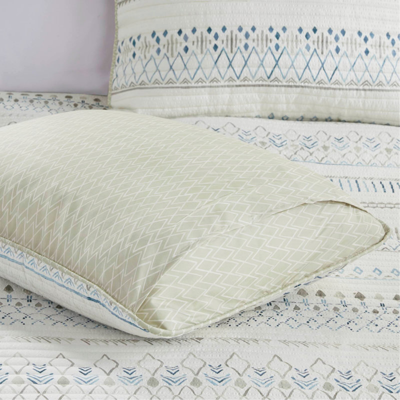 Ensemble de courtepointe réversible en microfibre 3 pièces Southwest Style en taupe / bleu, double / grand