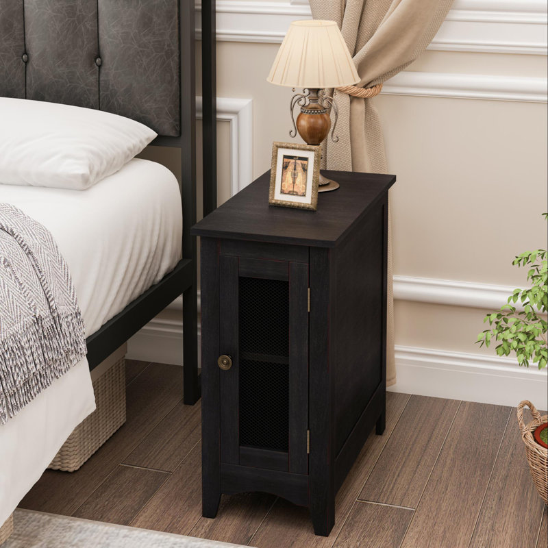 Rectangle Narrow Accent Side Table, Solid Black Veneer, Black