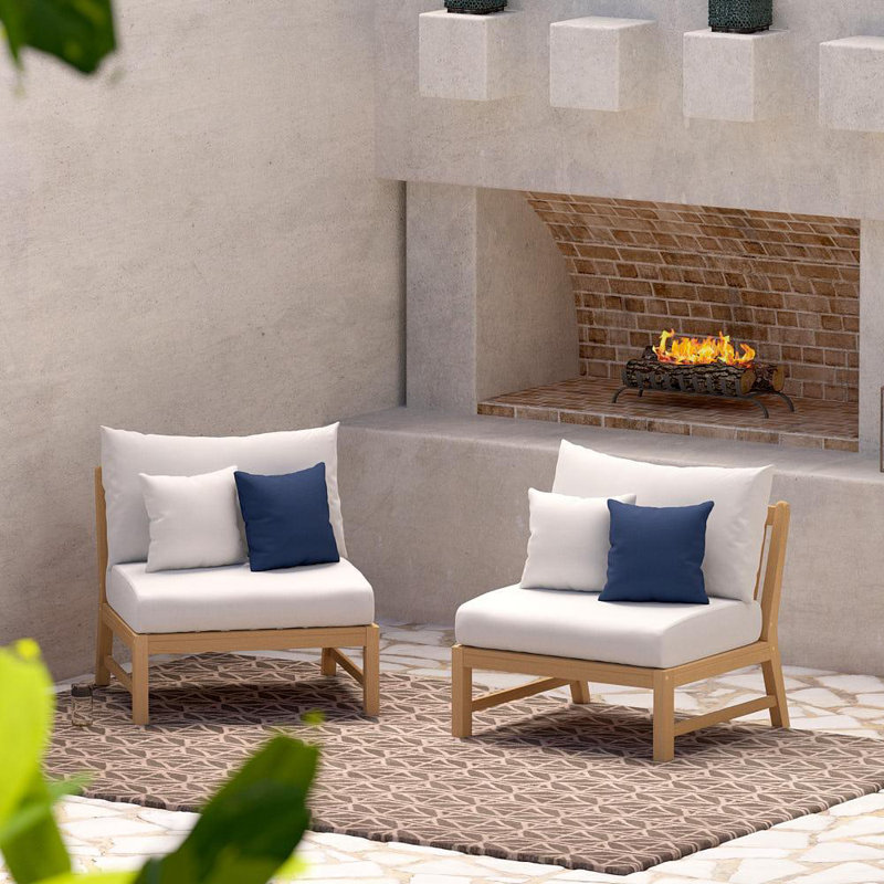 Paulet Acacia Outdoor Armless Lounge Chair , Sunbrella® Cushions Included, Canvas Regatta Sunbrella® Canvas