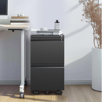 2 Drawer Metal  Mobile File Cabinet, Rolling File Cabinet With Lock For Hanging Legal/Letter/A4 Size,Fully Assembled Except Wheels