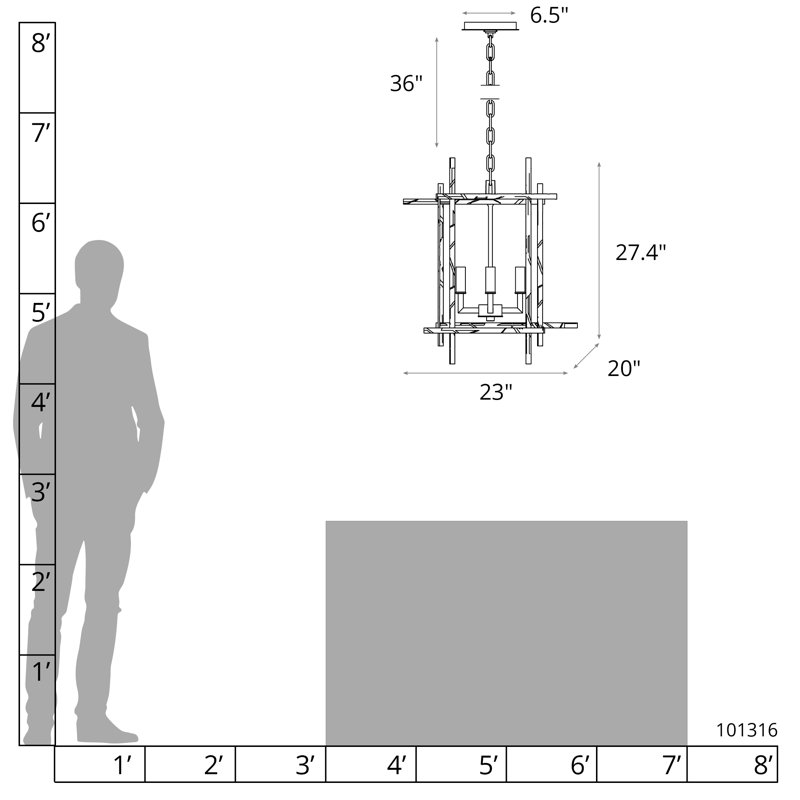 Tura 4 - Light Rectangle Chandelier, Ink, Medium