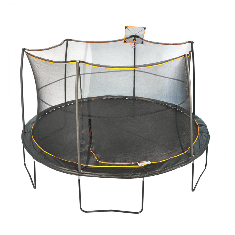 14-Foot Black Round Kids' Trampoline with Enclosure