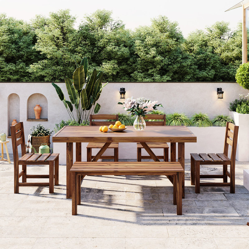 Élégante table et chaises d'extérieur en bois pour un mobilier de jardin moderne - Ajoutez de l'élégance à votre vie, Brun