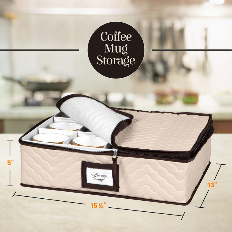 Beige Quilted Microfiber 5-Piece China Storage Set with Dividers