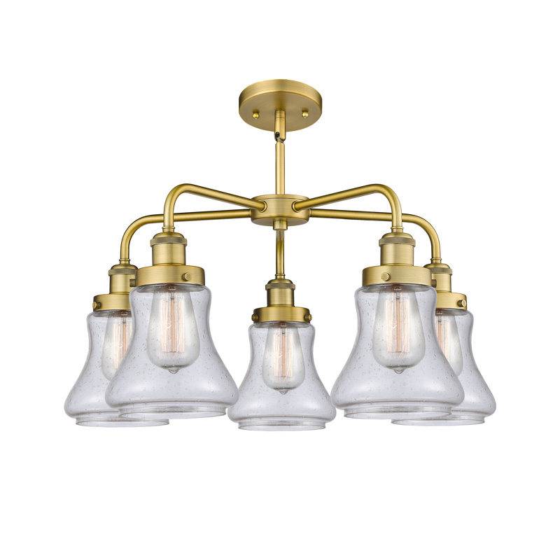 Lustre suspendu 5 lumières 24 po Bhanupriya, Bullé, Laiton brossé