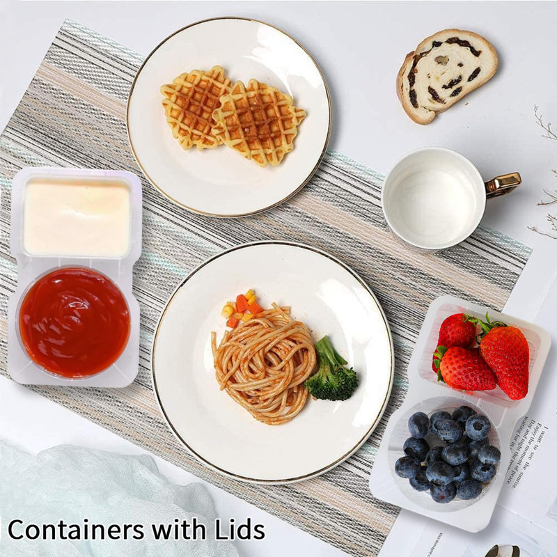 50Pcs Double Compartment Condiment Container With Lids, Mini Plastic Snack Containers,BPA Free,Microwave Safe,Leakproof Food Storage, To Go Food Containers,Take Out Sauce Container