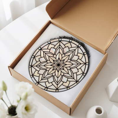 Geometric Floral Stained Glass Window Panel