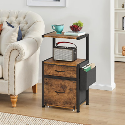 Classeur à dossiers suspendus avec tiroirs en tissu et support pour imprimante, solution de rangement de bureau, brun rustique