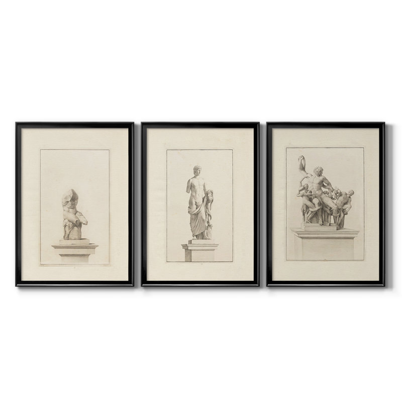 Croquis rétro CV III - Toile tendue avec châssis sur mesure - 3 pièces, H 27 po x l 39 po, Noir