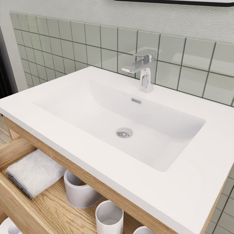 Meuble-lavabo flottant moderne simple Alcester Ivy Bronx, Chêne d'Angleterre