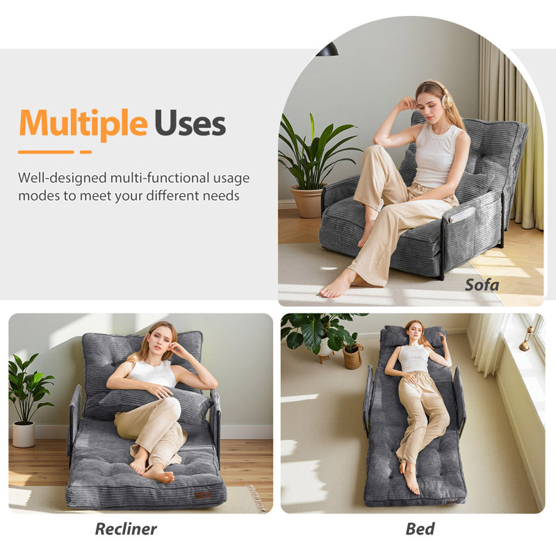 Canapé Bean Bag, Velours côtelé gris foncé, H 25,6 po x l 30 po x P 25,6 po