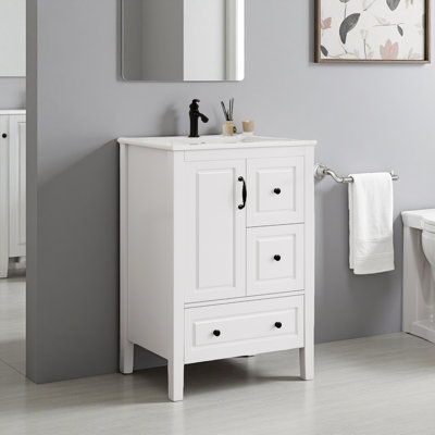 24'' Freestanding Bathroom Vanity With Sink,  1  Cabinet And 3 Drawers