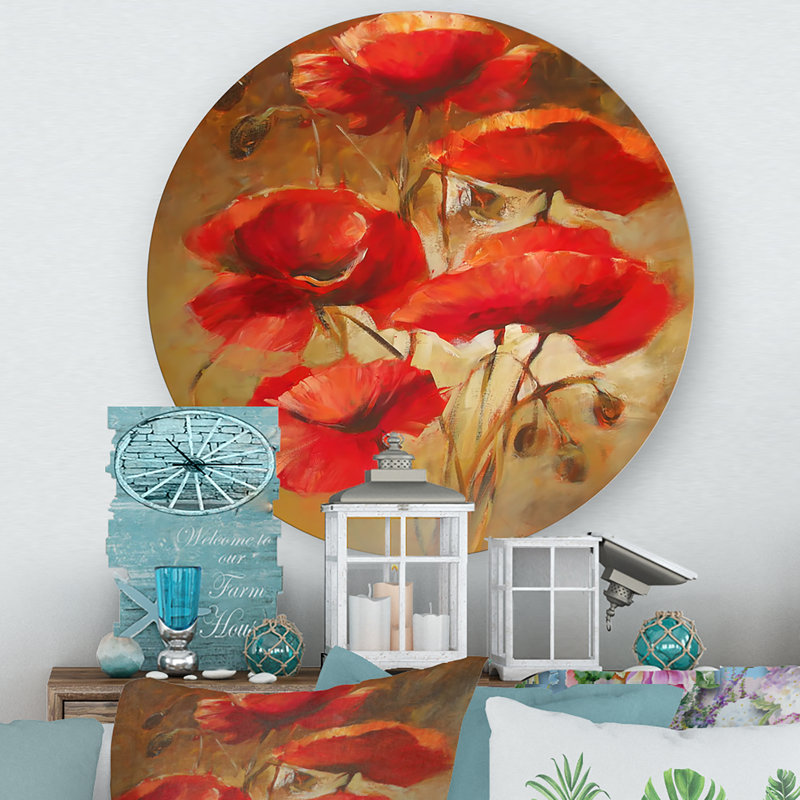 «Red Blossoming Poppies IV» - art mural traditionnel, H 11 po x l 11 po x p 1 po