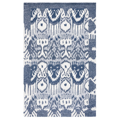Ikat Hand Tufted Wool/Cotton Ikat Rug in Ivory/Blue