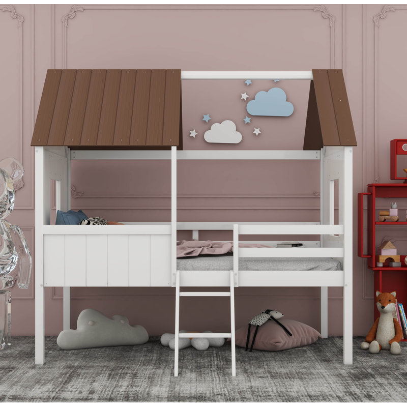 Hicksville Kids Twin Loft Bed, White/Brown