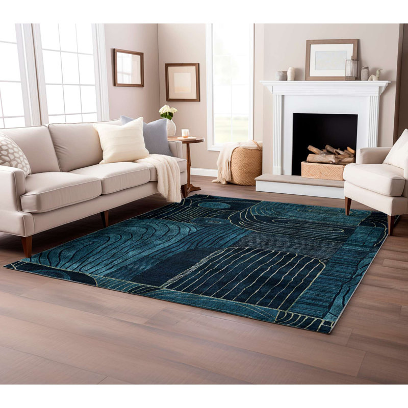 Stylish Area Rug 4.6 x 7.2 Feet, 60% Cotton & 40% Polyester, 1100 g/m² | Non-Slip Cotton Underside, Machine Woven, Digital Print | Thin 0.3 in Total Thickness, Washable at 30°C | Perfect for Living Room & Bedroom Decor