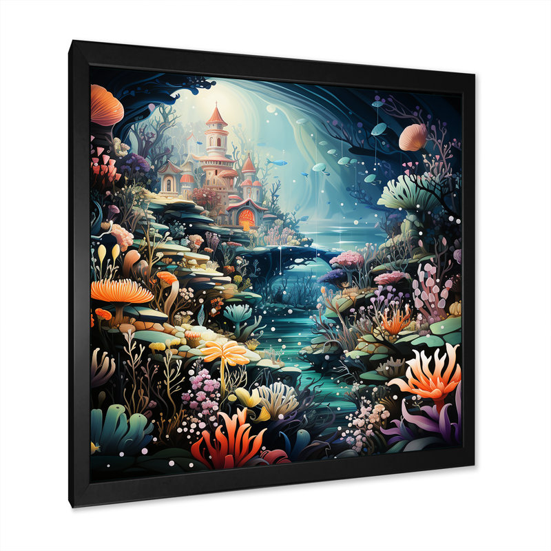 «Coral Mistic Underwater Kingdom III - Fantasy», art mural, Cadre simple noir, H 16 po x l 16 po x P 1 po