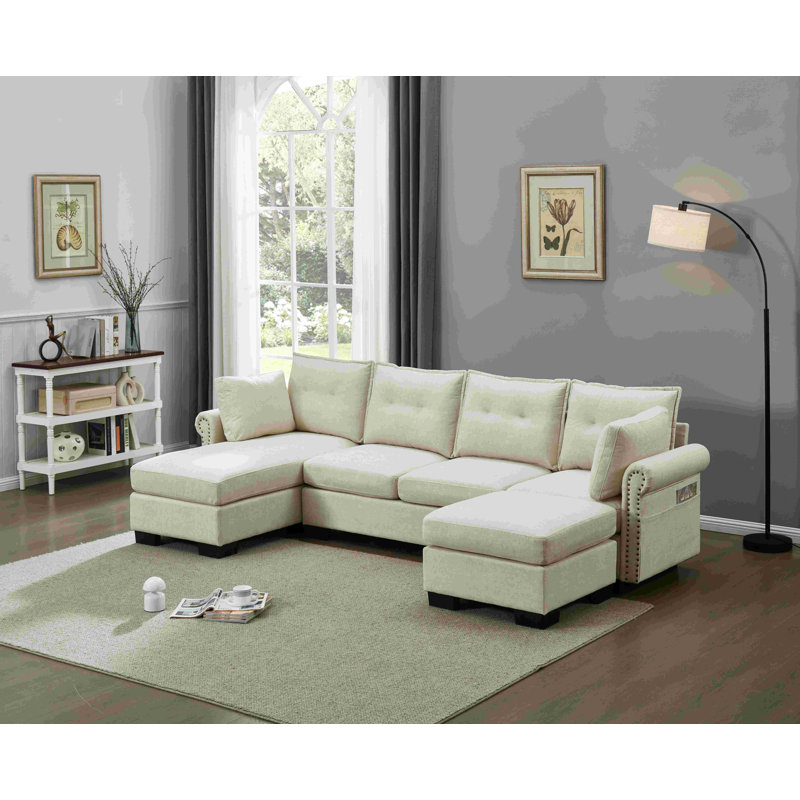 Canapé modulaire avec méridienne réversible et repose-pieds, Beige