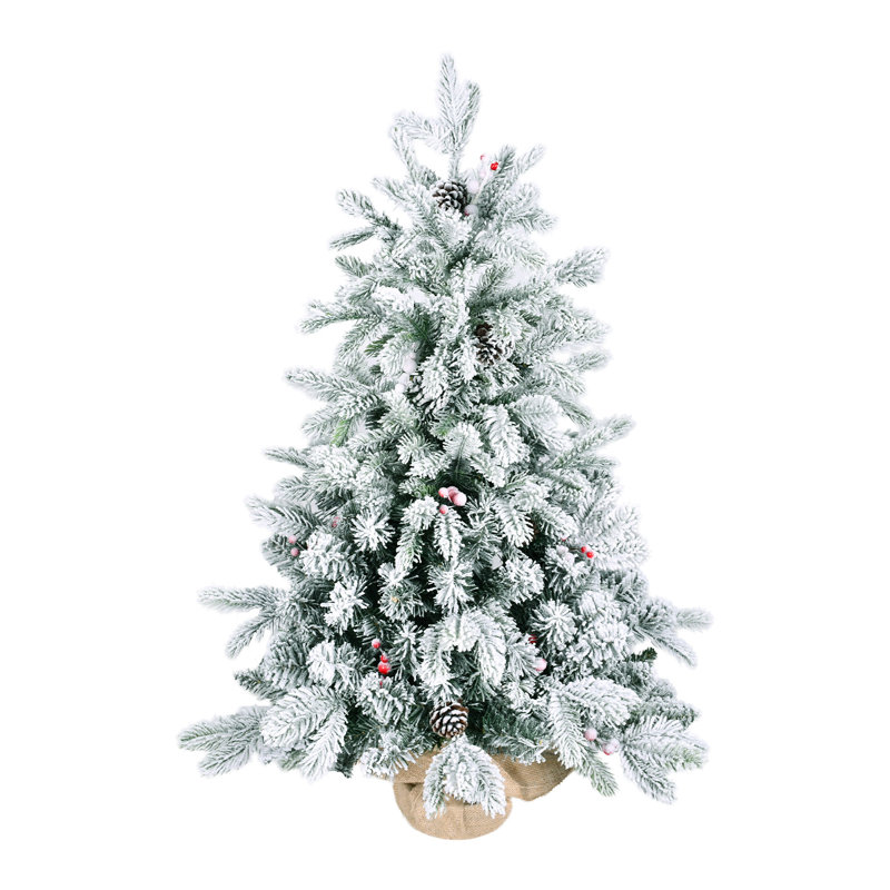 Sapin de Noël enneigé 3 pi avec base en toile de jute et décorations